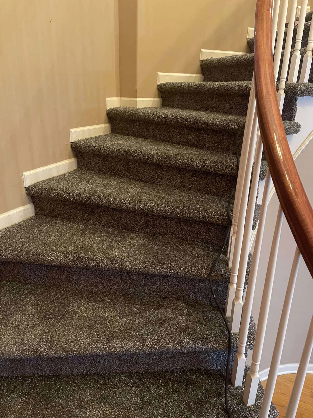 Carpeted stairs installed by Superior Flooring